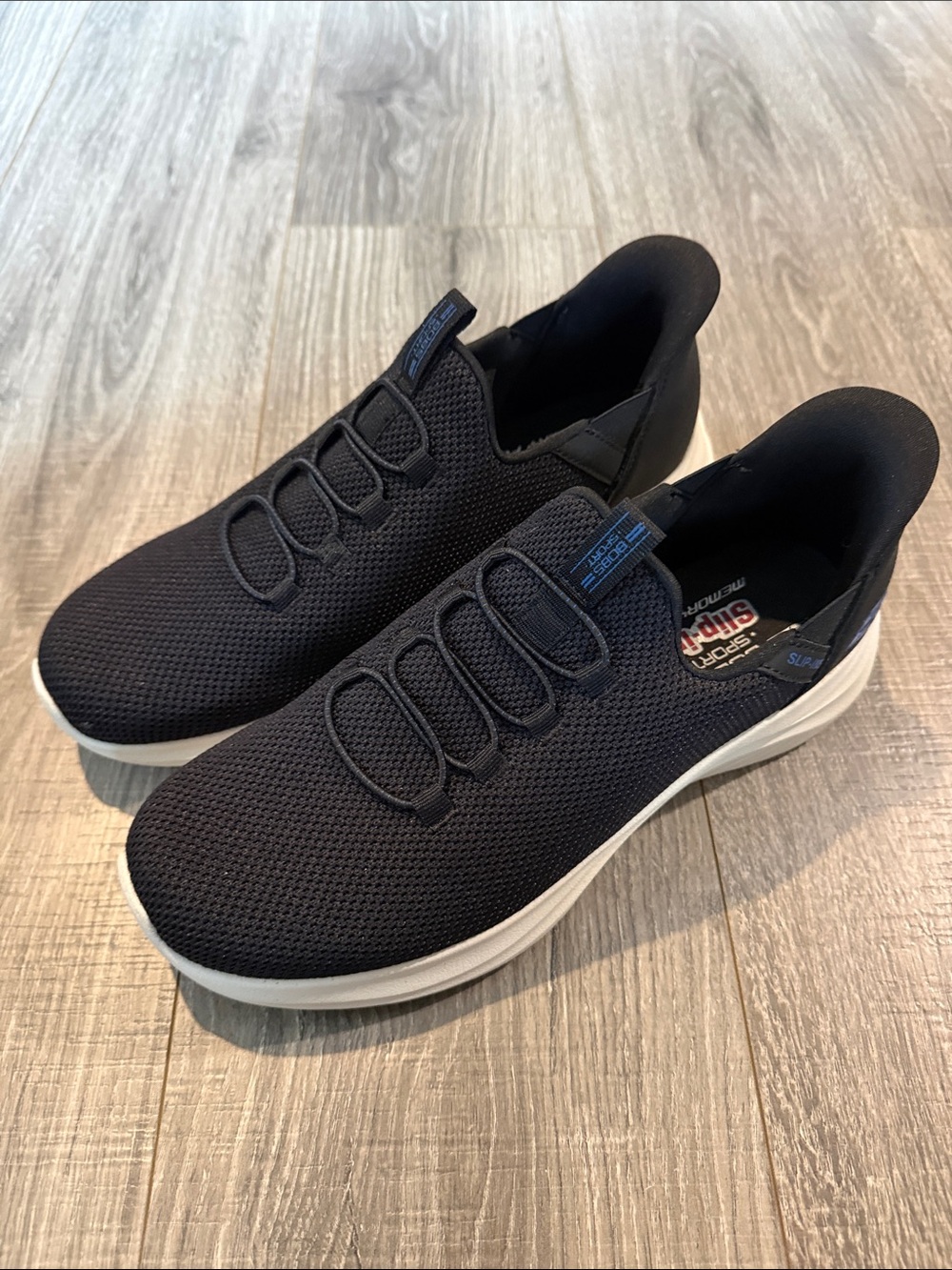 Skechers Men's Black Knit Slip-On Sneakers with White Sole Size 9